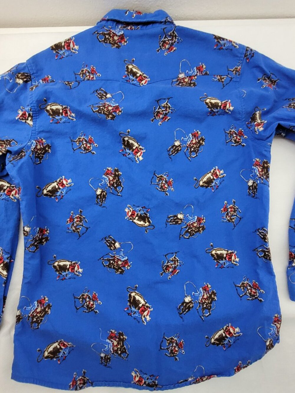 Vintage Wrangler Western Shirt Boys XL Blue Pearl Snap Cowboy Horse Roping Youth - Picture 2 of 16